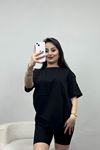Oversize Kısa Kol Bisiklet Yaka Tişört Siyah - 21752.200.
