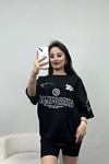 İki İplik Unisex Baskı Detaylı Tişört Siyah - 50402.0336.