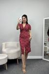 V Yaka Burgu Detaylı Elbise Kırmızı - 40675.701.