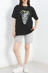 Baskılı Oversize Tişört Siyahsarı - 40637.1872.