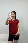 Omuzları Taş İşlemeli Bluz Bordo - 20936.599.