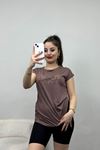 Yazı Detaylı Viskon Bluz Kahve - 40657.599.