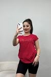 Yazı Detaylı Viskon Bluz Kırmızı - 40657.599.
