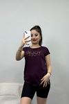 Yazı Detaylı Viskon Bluz Mor - 40657.599.