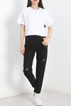 Kurdele Detay Oversize Crop Tişört Beyaz - 30614.1872.