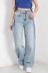 Büzgü Detaylı Baggy Kot Pantolon Açıkmavi - 30434.1966.