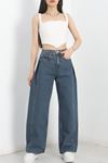 Büzgü Detaylı Baggy Kot Pantolon Mavi - 30434.1966.