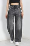 Büzgü Detaylı Baggy Kot Pantolon Füme - 30434.1966.