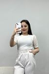 Kolları Tül Detaylı Bluz Beyaz - 40401.224.