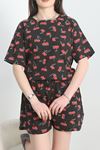 Yırtmaçlı Şortlu Pijama Takımı Siyahkiraz - 50086.1857.