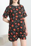 Yırtmaçlı Şortlu Pijama Takımı Siyahçilek - 50086.1857.