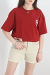 Baskılı Oversize Tişört Bordo - 40649.1872.