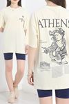 Baskılı Oversize Tişört Bejsiyah - 40637.1872.