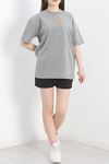 Baskılı Oversize Tişört Gri - 40649.1872.
