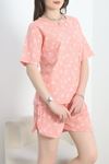 Yırtmaçlı Şortlu Pijama Takımı Somon - 50086.1857.
