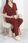 Milan Kumaş Düğmeli Pijama Takımı Bordoekose - 70455.1048.
