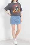 Baskılı Oversize Crop Tişört Antrasit - 30391.1872.