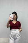 Düğme Detay V Yaka Body Bordo - 70058.599.