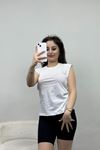 Geniş Kol Bisiklet Yaka Tişört Beyaz - 21572.200.
