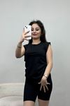 Geniş Kol Bisiklet Yaka Tişört Siyah - 21572.200.