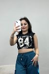 Lastikli Kısa Kol Crop Tişört Siyah - 30402.1872.