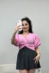 Balon Kol Crop Bluz Pembe - 30720.1934.