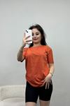 Baskılı Bisiklet Yaka Lüks Penye Tişört Kiremit - 60242.1878.
