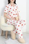 Milan Kumaş Düğmeli Pijama Takımı Ekrukırmızı - 50145.1857.