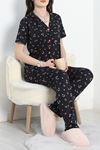 Milan Kumaş Düğmeli Pijama Takımı Siyahçiçek - 50145.1857.