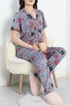 Milan Kumaş Düğmeli Pijama Takımı Boyalıgri - 50145.1857.