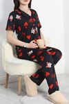 Milan Kumaş Düğmeli Pijama Takımı Siyahkırmızı - 50145.1857.