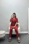 Milan Kumaş Düğmeli Pijama Takımı Bordo - 50415.1951.