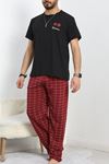 Süprem Erkek Kısa Kol Pijama Takımı Siyahkareli - 50439.1048.