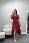 Düğmeli Elbise Kırmızısiyah - 40982.701.