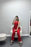 Zincir Kumaş Sıfır Kol Pijama Takımı Kırmızıpuanlı - 70568.1889.