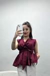 Bağlamalı Sıfır Kol Bluz Bordo - 70276.1388.