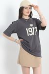 Baskılı Oversize Tişört Antrasitbej - 40637.1872.