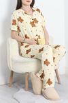 Milan Kumaş Düğmeli Pijama Takımı Bejkahve - 50145.1857.