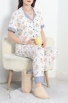 Düğmeli Poliviskon Pijama Takımı Ekrumavi - 40926.1961.
