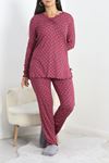 Önü Büzgülü Kompak Kumaş Pijama Takımı Mürdüm - 40903.1931.