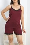 Büyük Beden Şortlu Pijama Takımı Bordopuanlı - 40809.1050.
