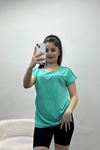 Omuz Dantelli Bluz Turkuaz - 20766.599.