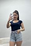 Kısa Kol Arkası Çapraz U Yaka Body Lacivert - 21218.200.
