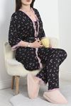 Milan Kumaş 3'Lü Pijama Set Siyahçiçekli - 50147.1857.
