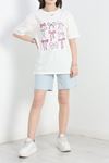 Lüx Penye Baskılı Oversize Tişört Beyaz - 30524.1878.