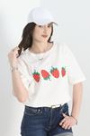 Lüx Penye Baskılı Oversize Tişört Beyaz - 30527.1878.