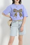 Lüx Penye Baskılı Oversize Tişört Lila - 30525.1878.