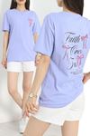 Lüx Penye Baskılı Oversize Tişört Lila - 30526.1878.