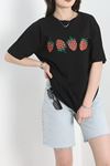 Lüx Penye Baskılı Oversize Tişört Siyah - 30527.1878.