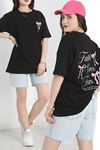 Lüx Penye Baskılı Oversize Tişört Siyah - 30526.1878.